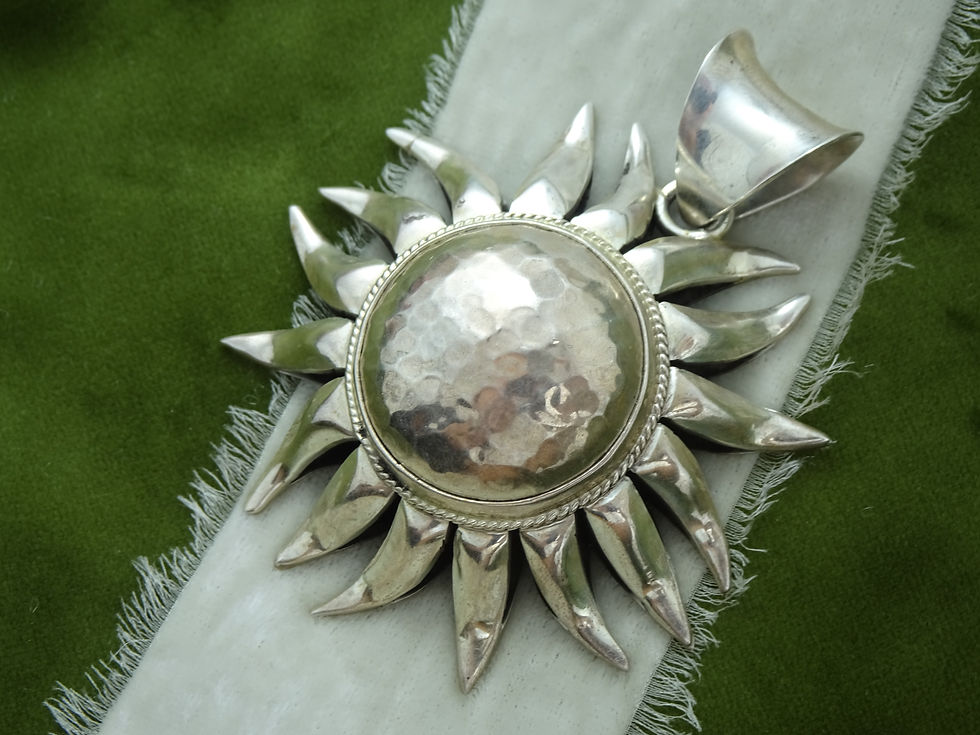 Thumbnail: Lety G Sterling Silver 925 Stamped Oversized Bohemian Sun Necklace Pendant 2.75'
