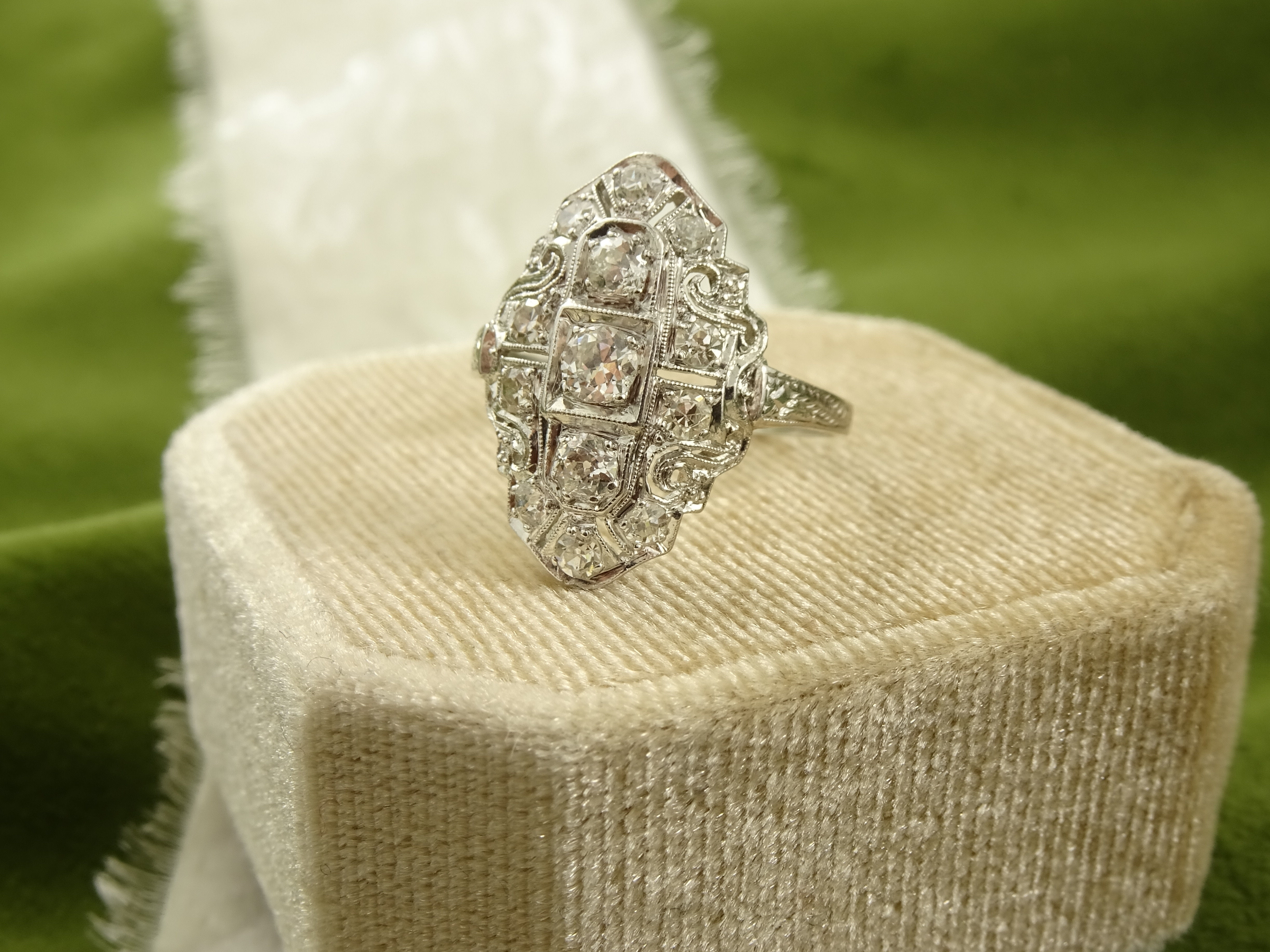 Antique Edwardian Platinum Diamond Filigree Engagement Ring 0.41 cttw sz 6.75
