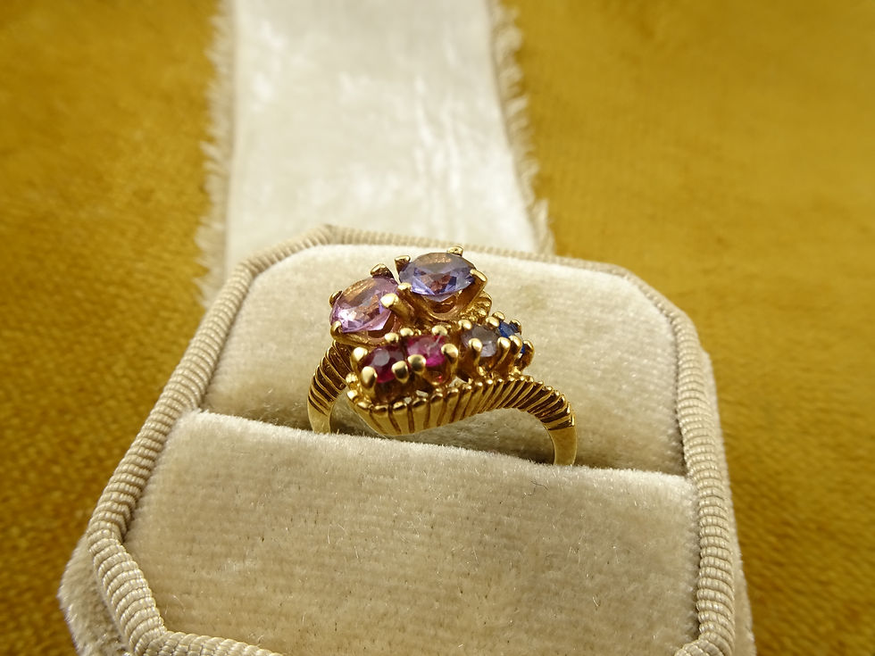 Thumbnail: Vintage 10K Yellow Gold Ring sz 7 Amethyst Spinel Colorful Gems .59cttw 4.4g