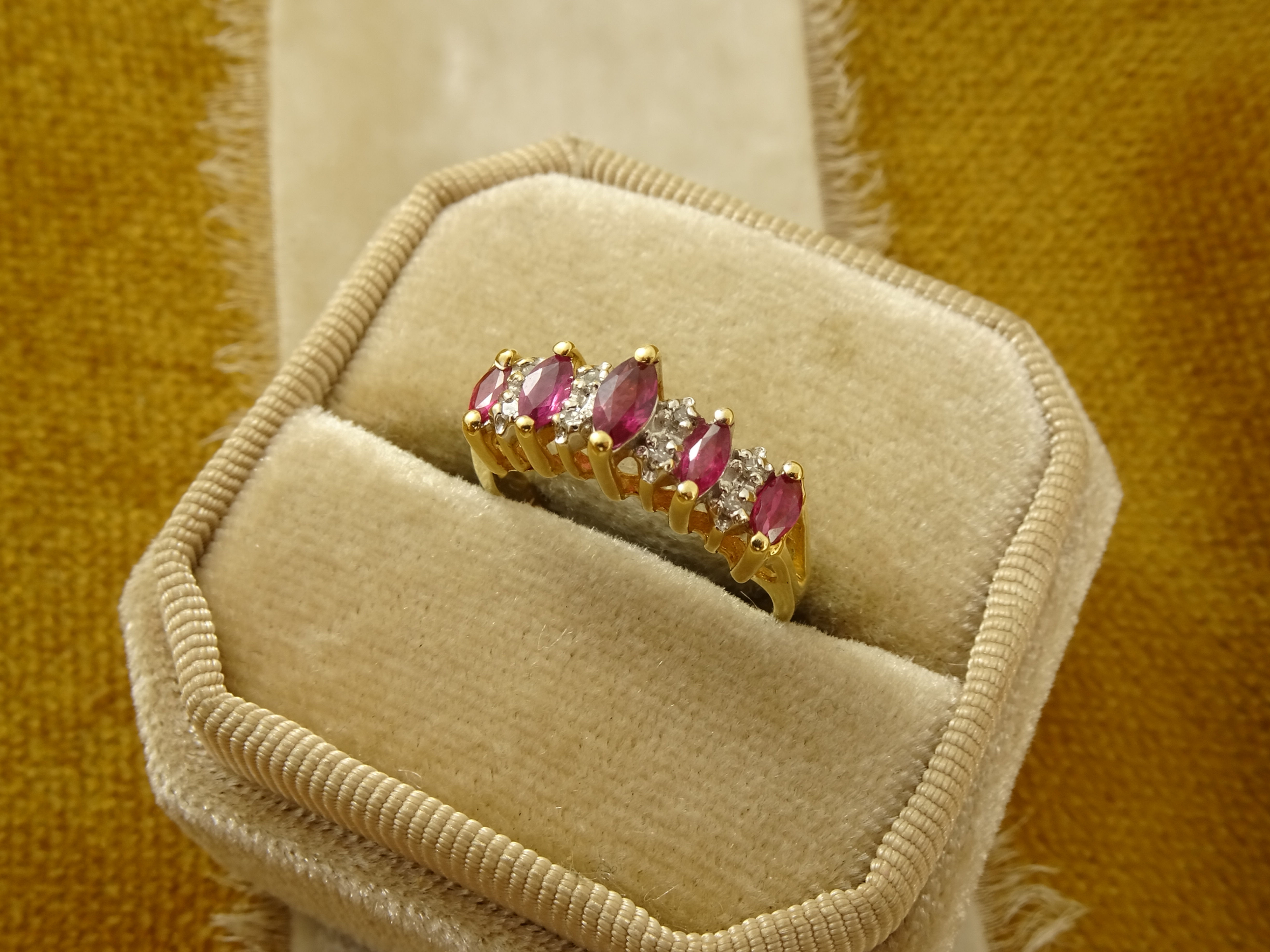 Vintage 14K Yellow Gold Marquise Pink Ruby Diamond Anniversary Ring 3.3g Sz 6