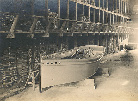 The skiff Mary on display, which was used to rescue farmers in a December 1913 flood.
