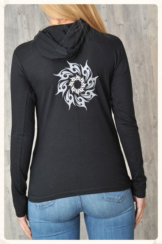 Thumbnail: Women's 'Wild Soul' T-shirt Hoodie - Black (D30)