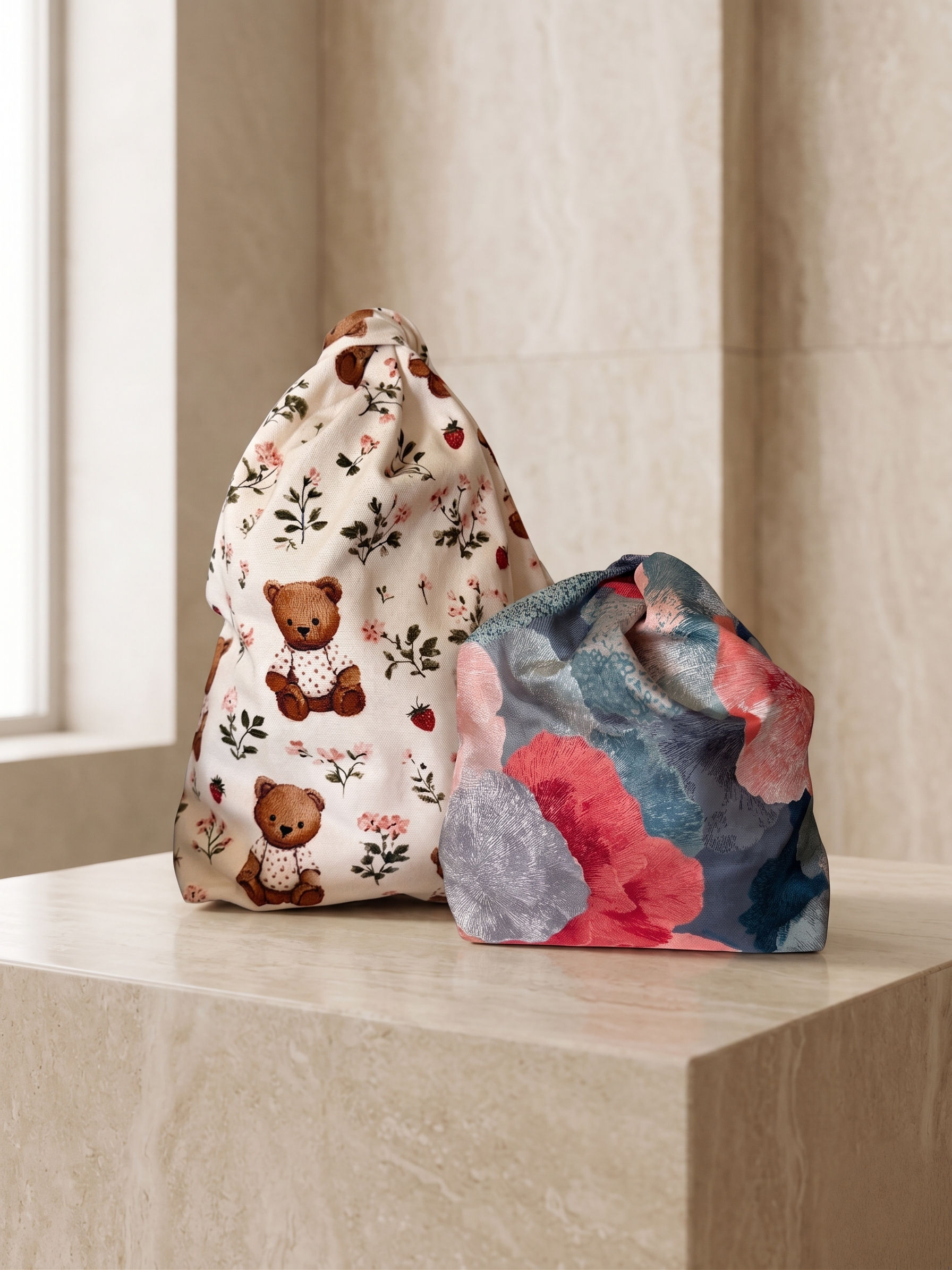 Signature and Petite Companion Bags in printed cotton canvas