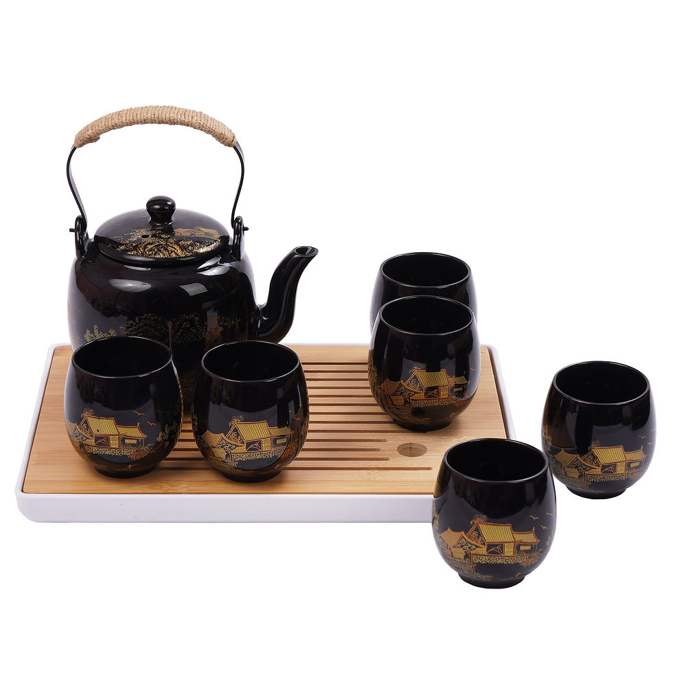 Teeset Porzellan 8-teilig schwarz/gold