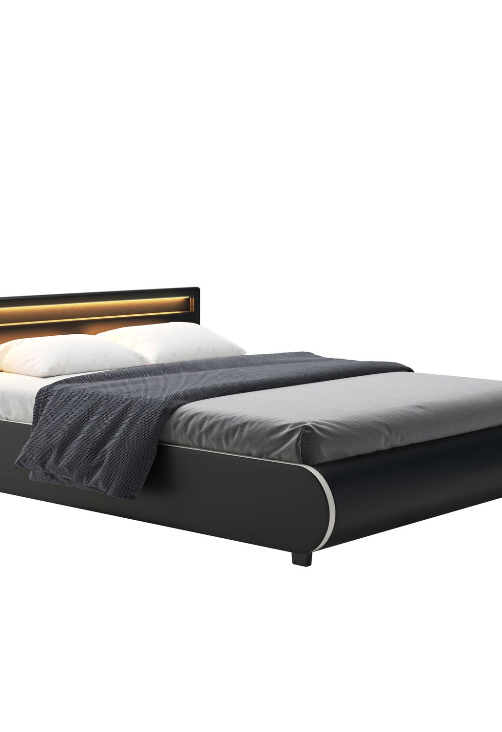 Lederbett LED SIESTA 160 x 200 cm schwarz