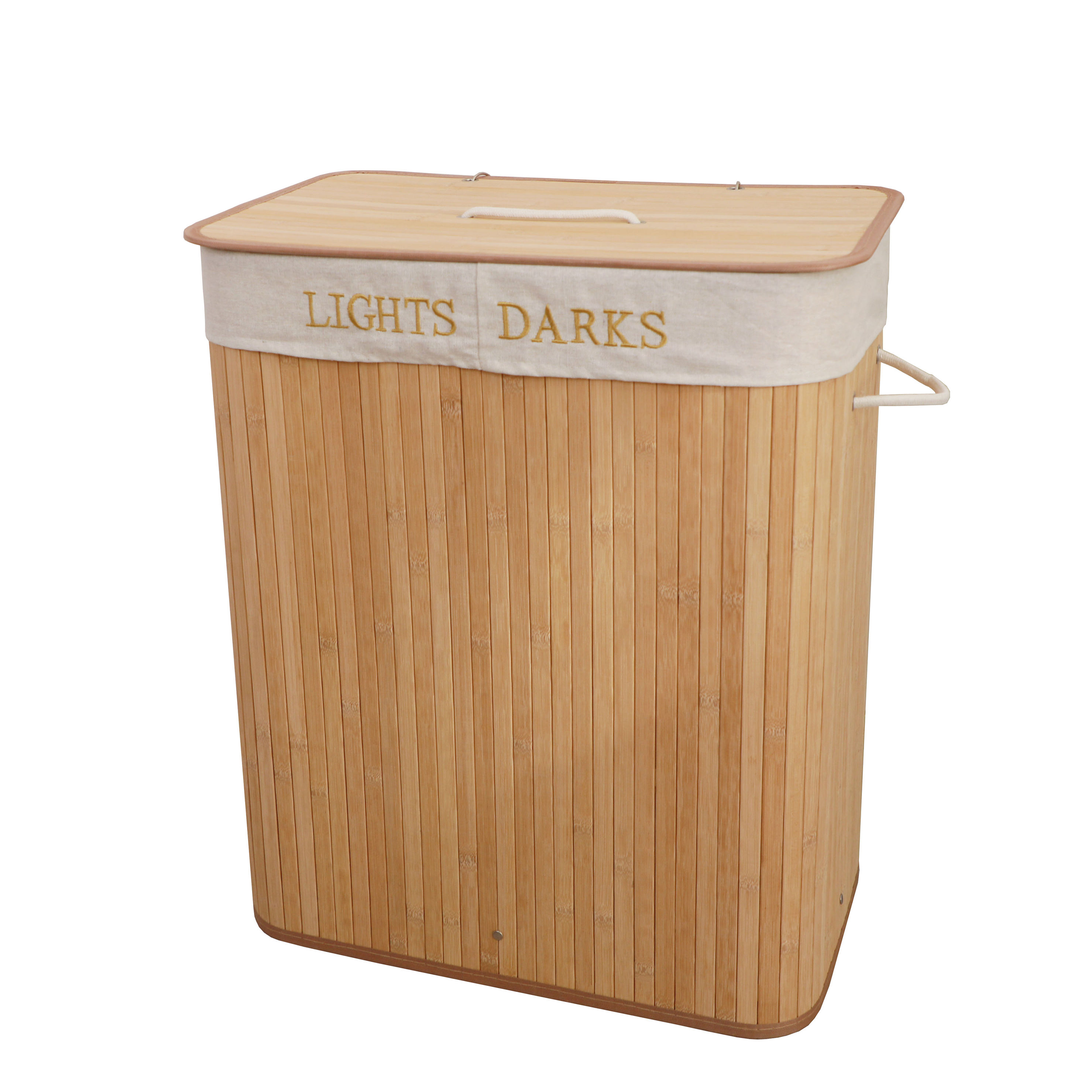 Wäschekorb Bambus mit Deckel 2 Fächer 104L