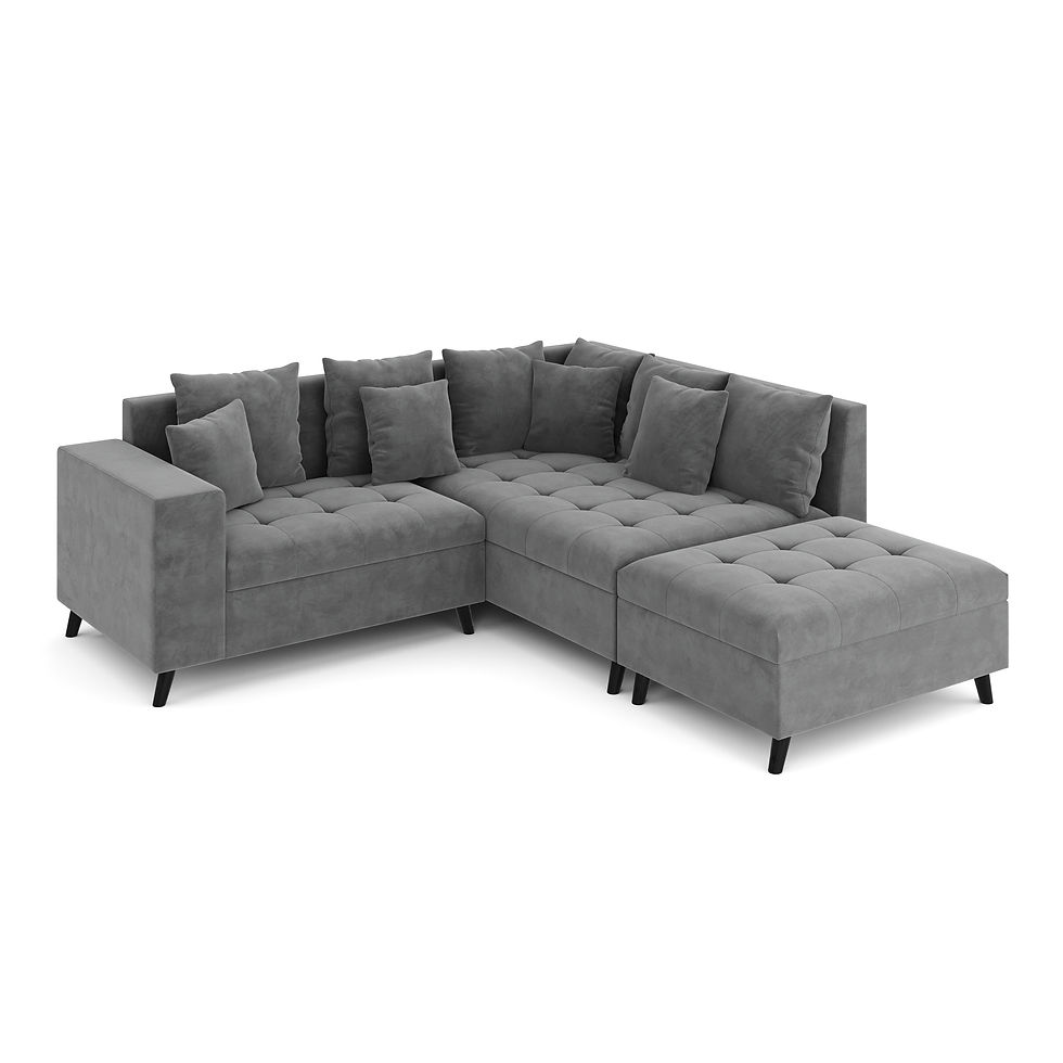 Ecksofa Samt mit Ottomane ELINA rechts anthrazit