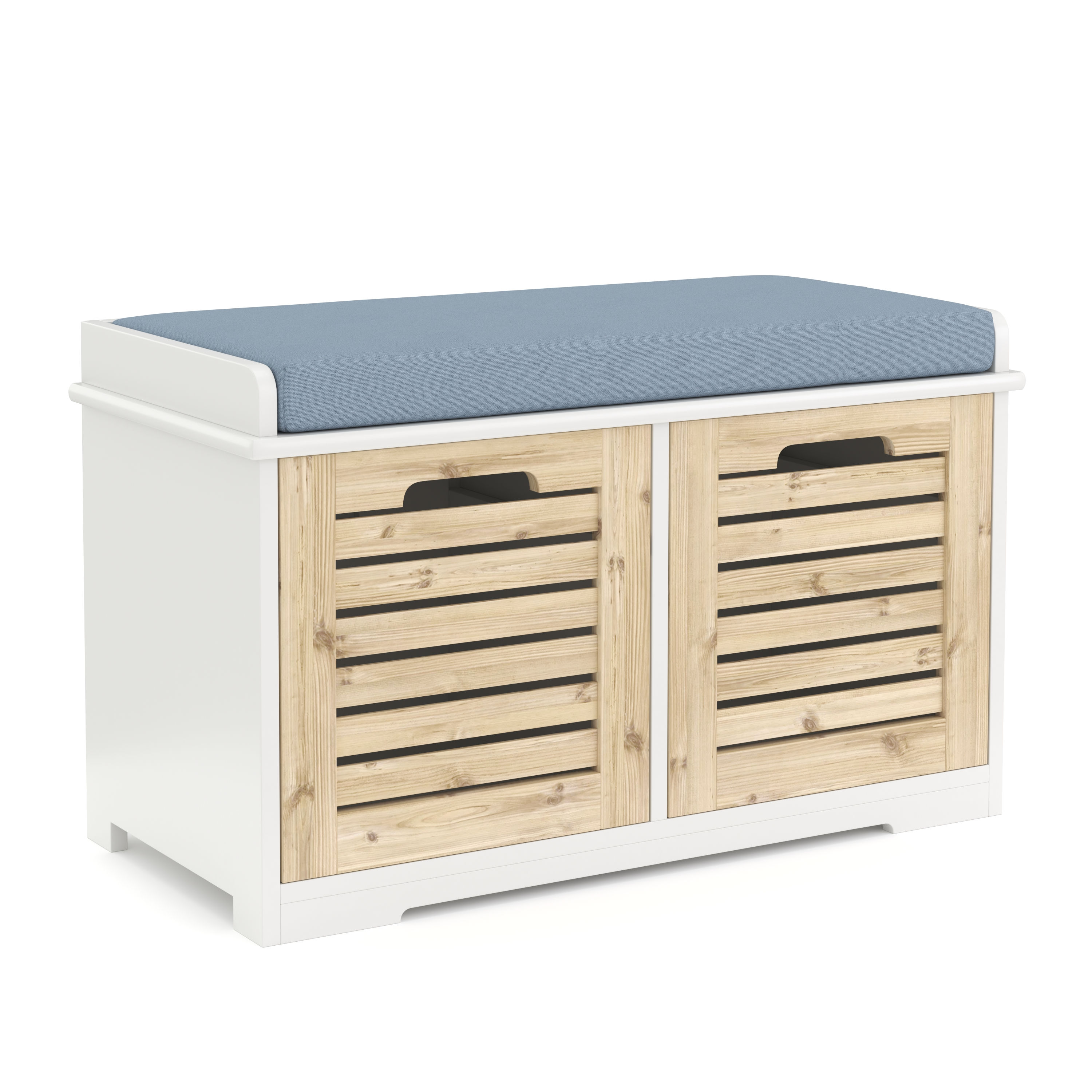 Sitzbank mit 2 Staufächer KAMILA 71 x 34 x 43 cm weiss/hellbraun