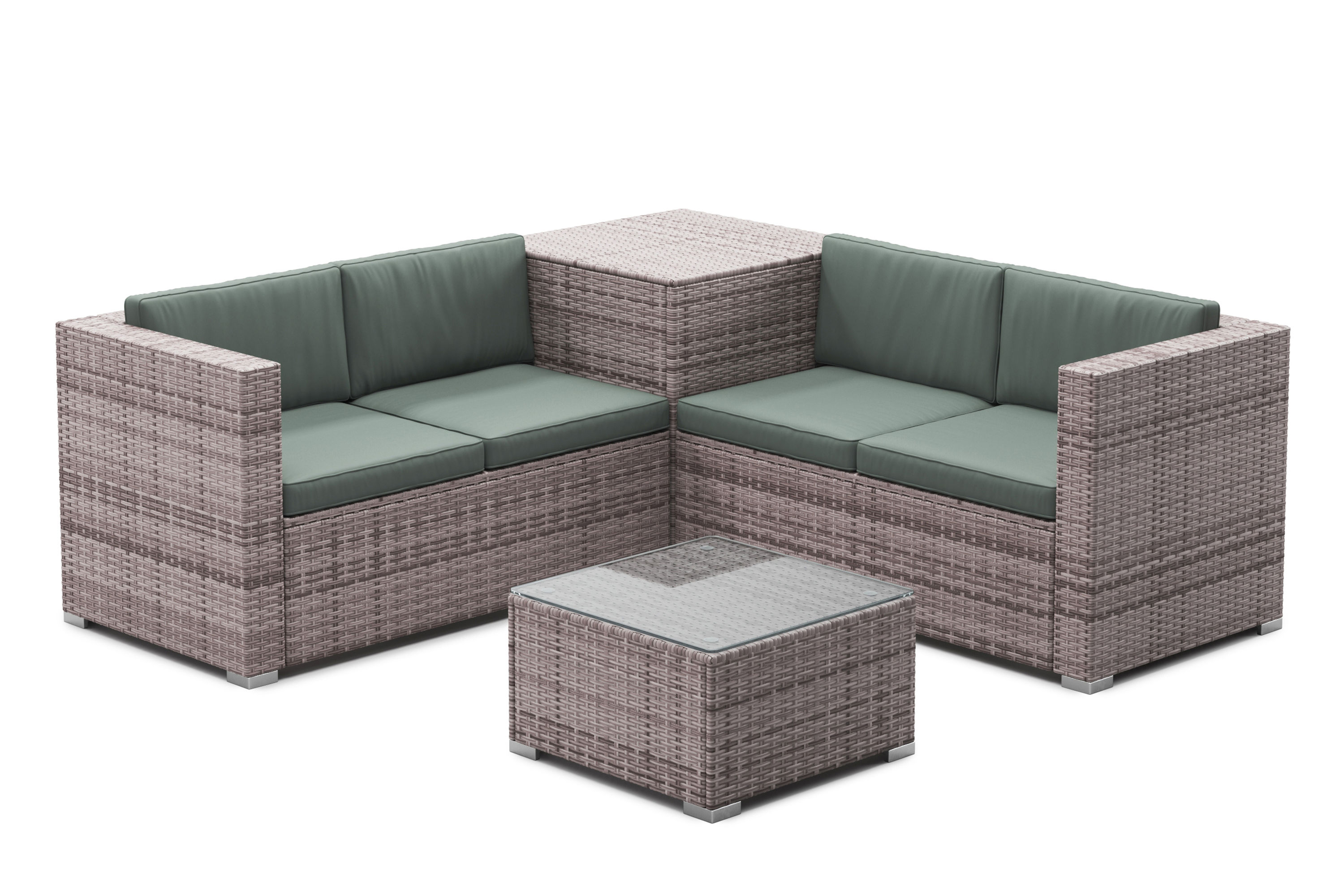 Rattanlounge SAN MARINO graubraun/grün