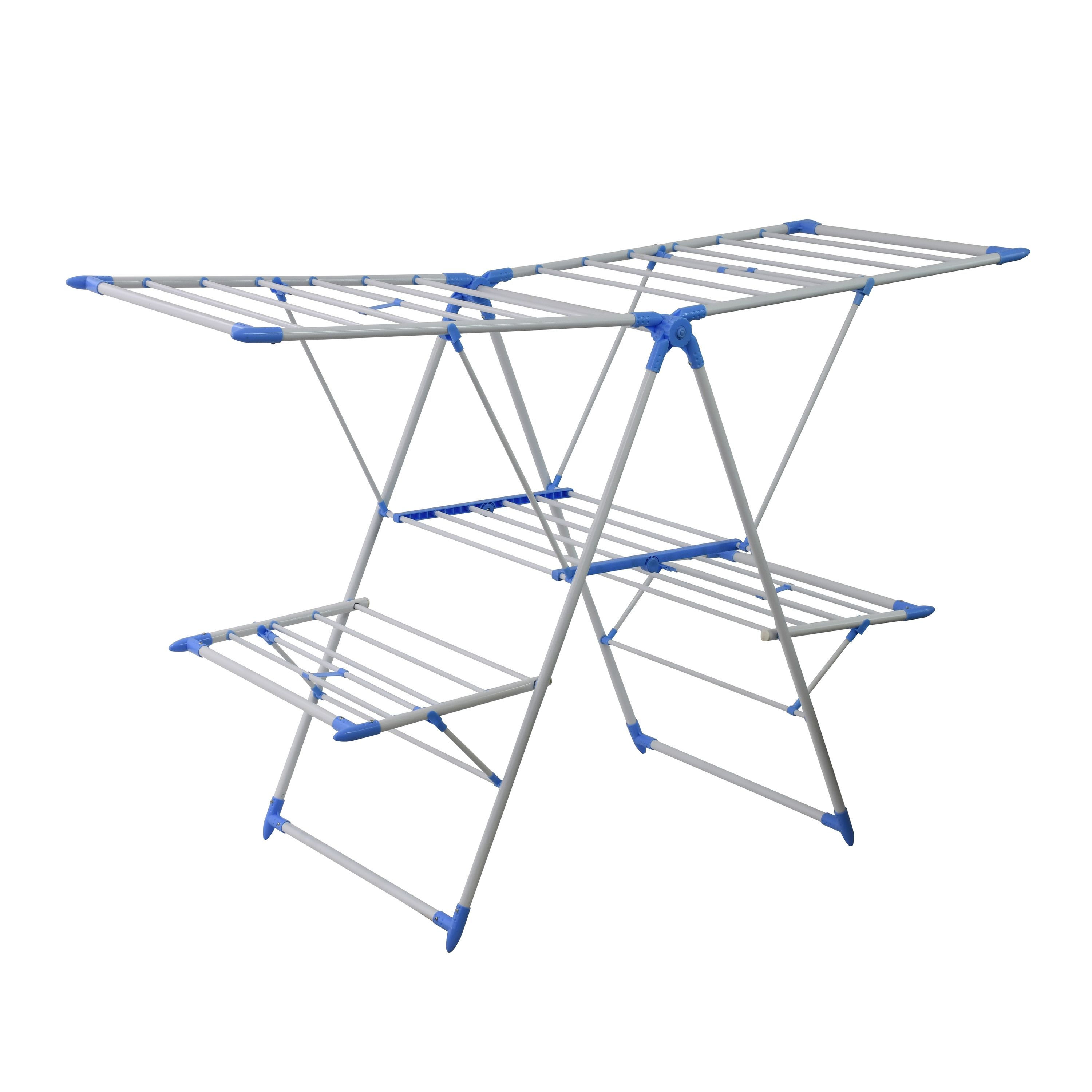 Wäscheständer 3 Etagen klappbar weiss/blau