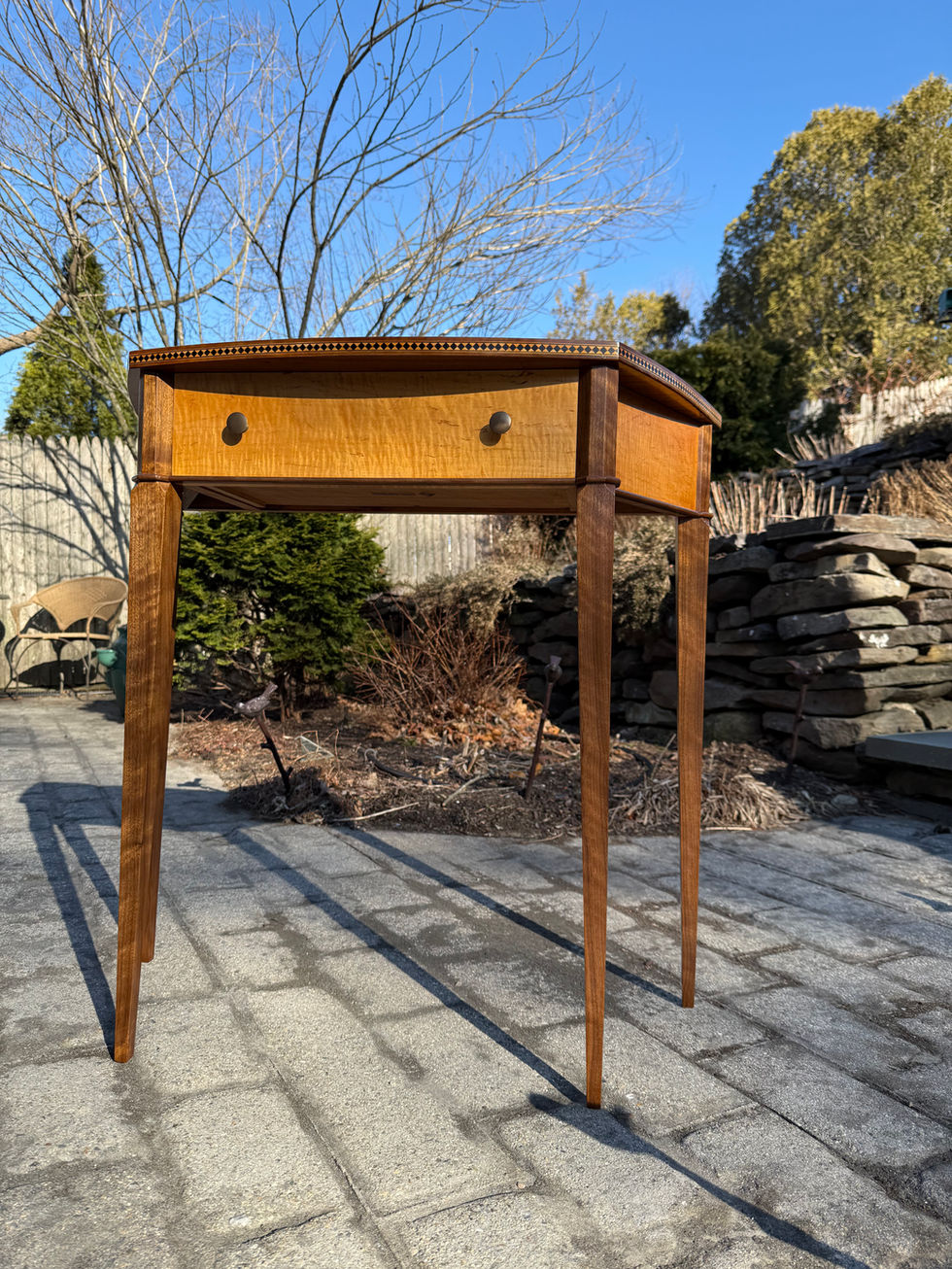 Handmade tiger maple and black walnut hallway table