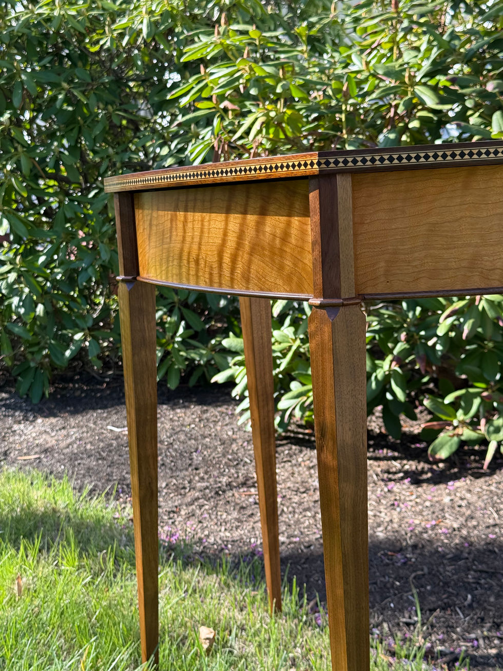 hand made curly cherry and black walnut hallway table