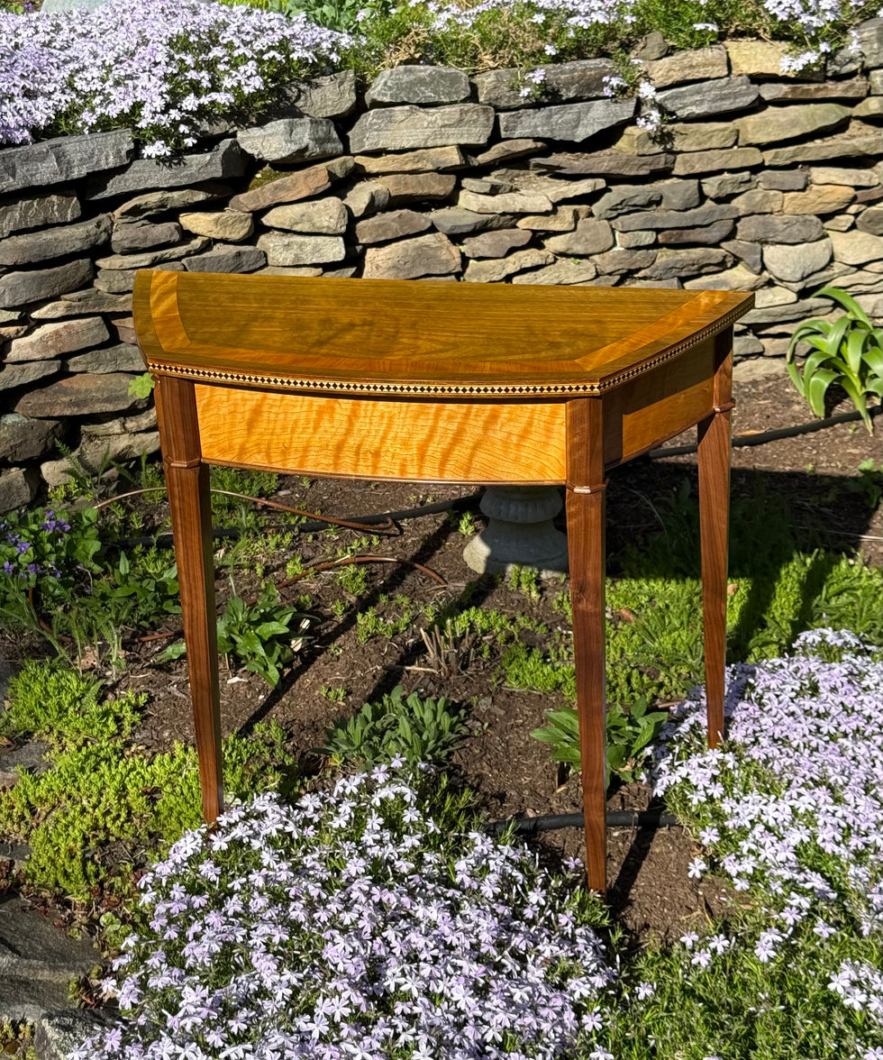 hand made curly cherry and black walnut hallway table