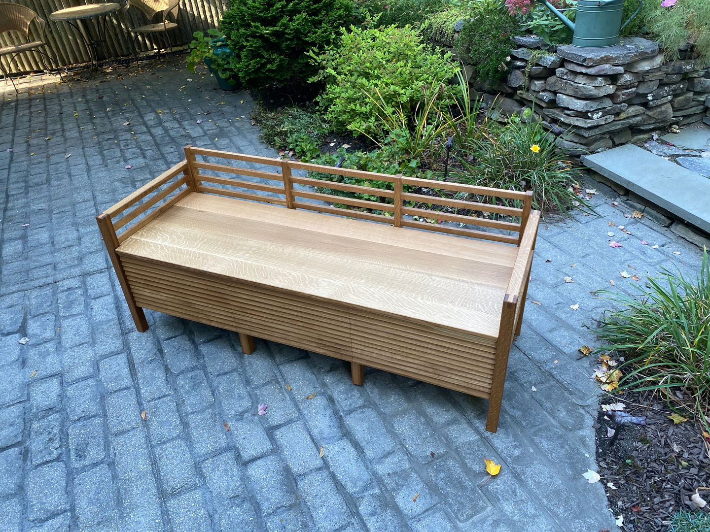Modern handmade quartersawn white oak entryway bench