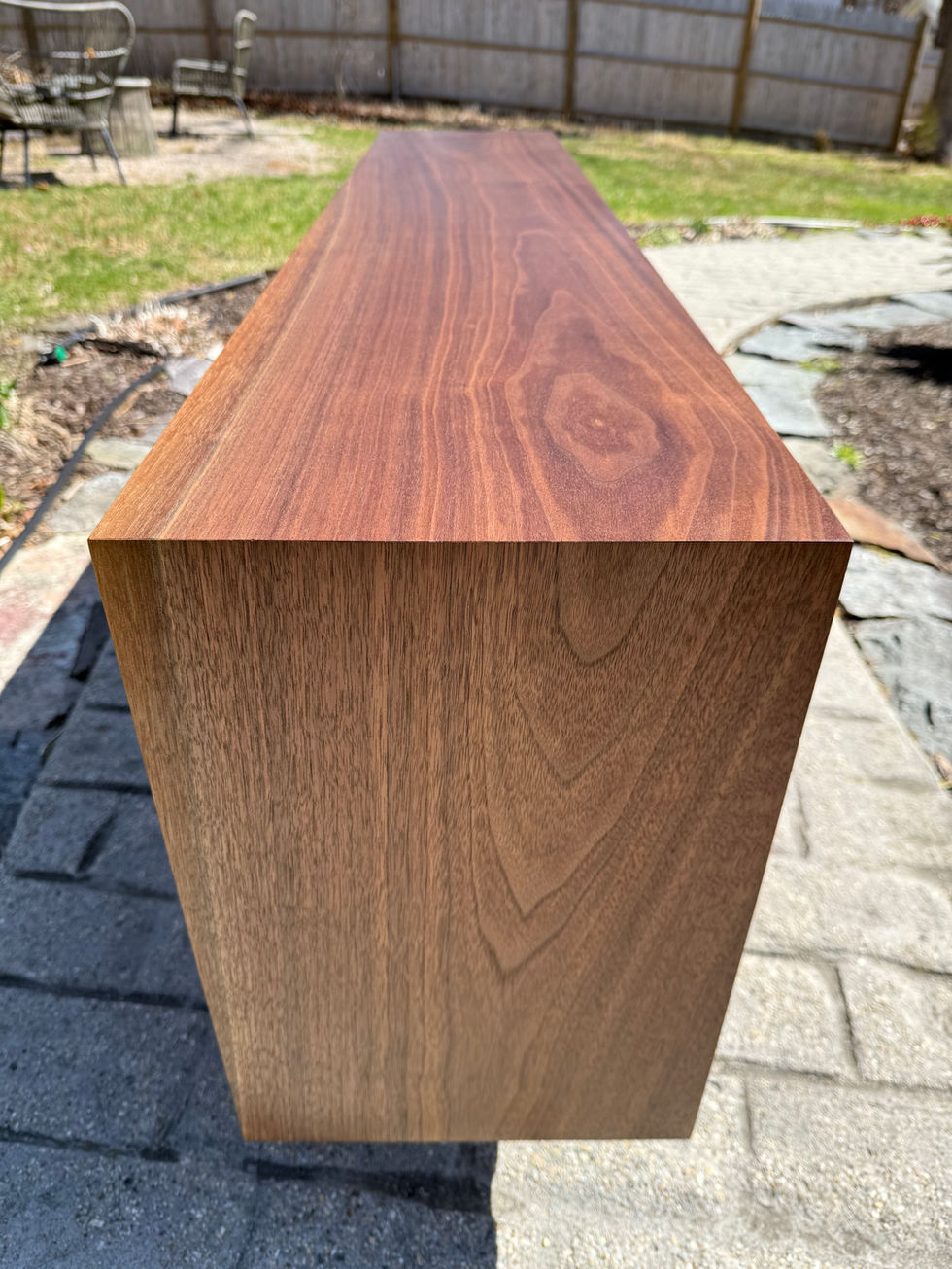 waterfall grain handmade black walnut and tiger maple mid-century TV console
