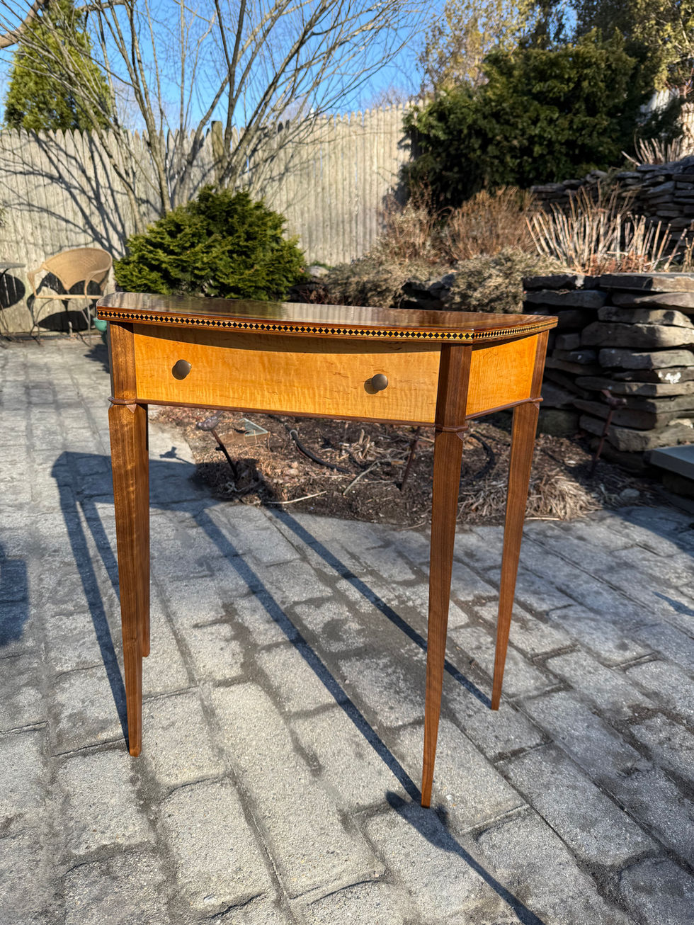 Handmade tiger maple and black walnut hallway table