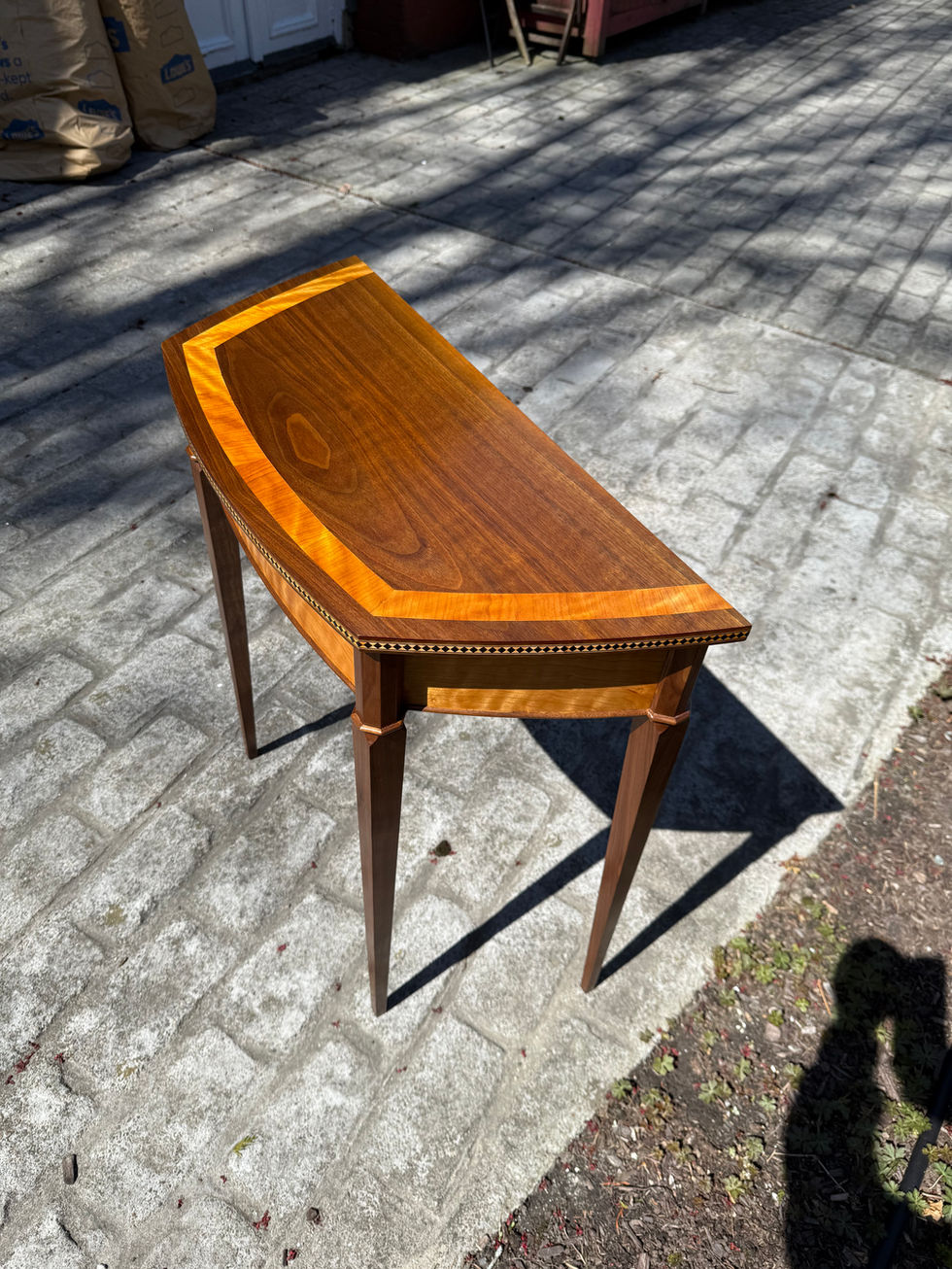 hand made curly cherry and black walnut hallway table