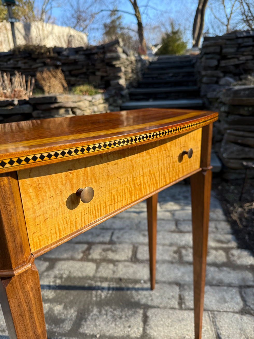 Handmade tiger maple and black walnut hallway table