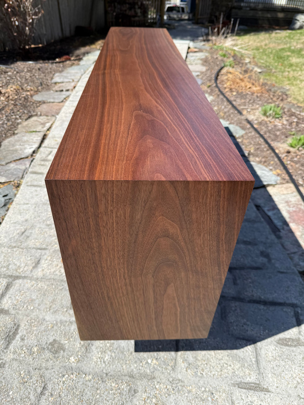 waterfall grain handmade black walnut and tiger maple mid-century TV console