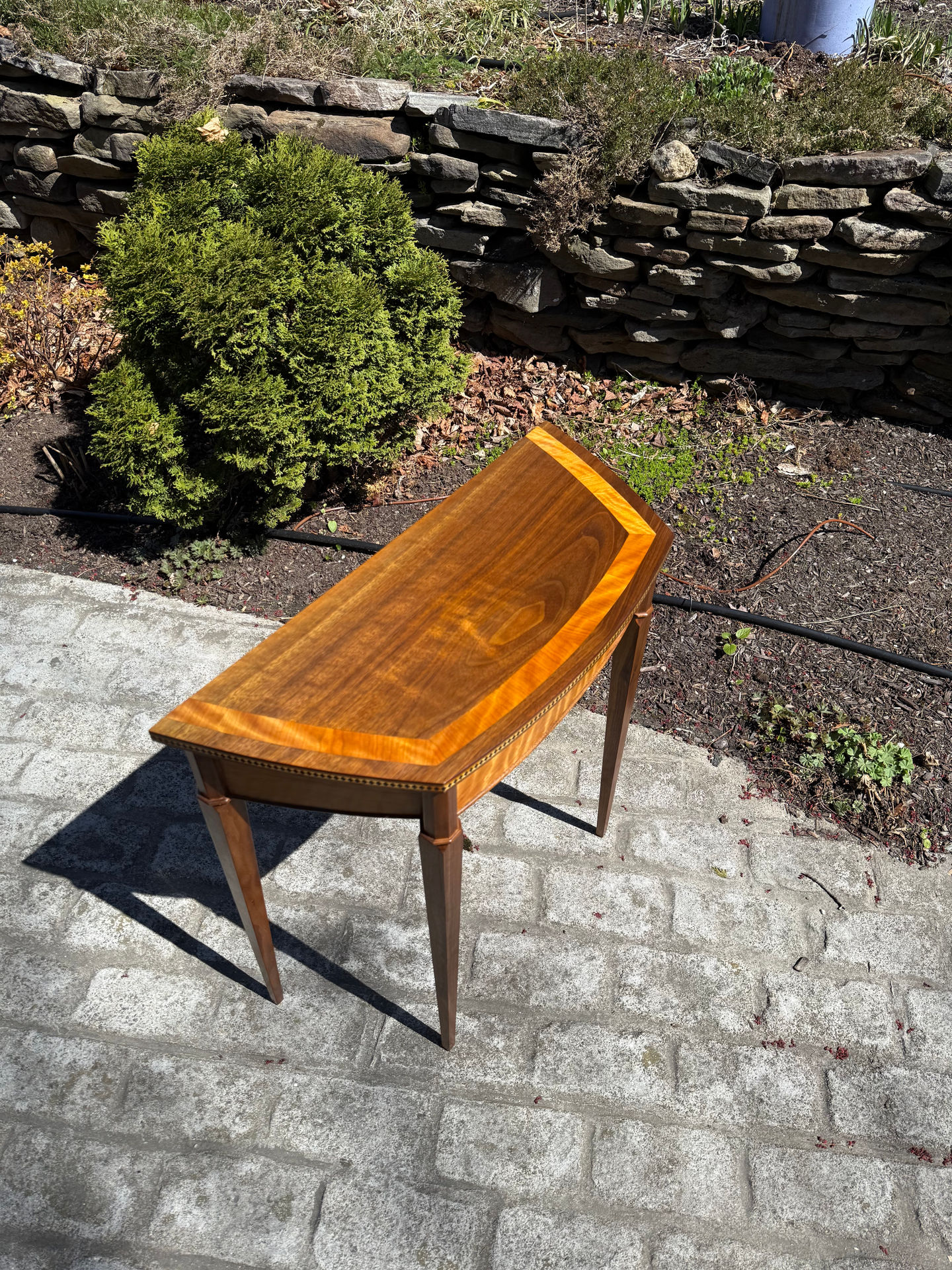 hand made curly cherry and black walnut hallway table