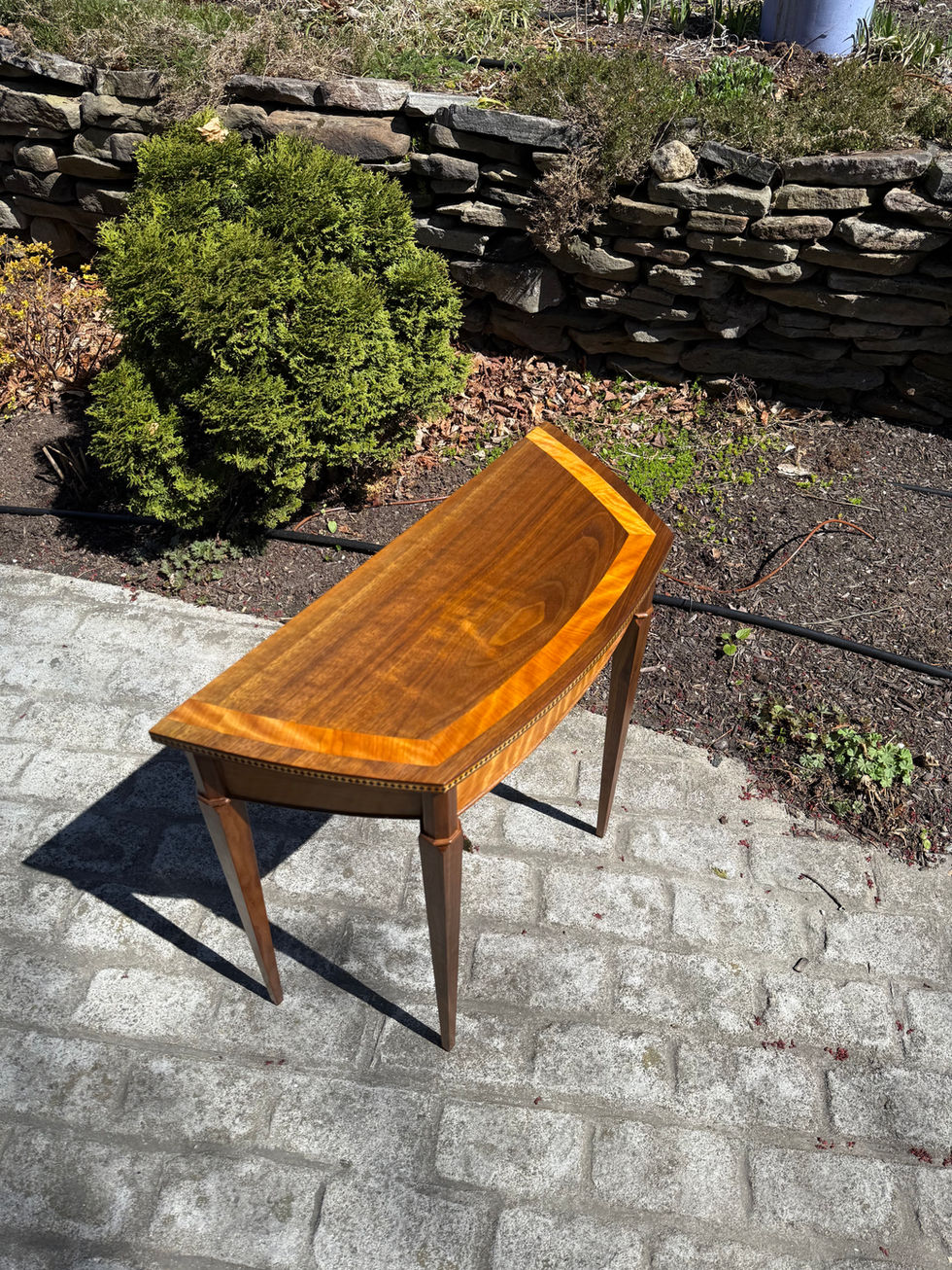 hand made curly cherry and black walnut hallway table