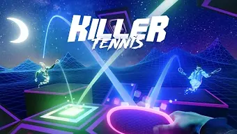 Killer Tennis game cover. Hues of blue in the digital space where tennis is being played
