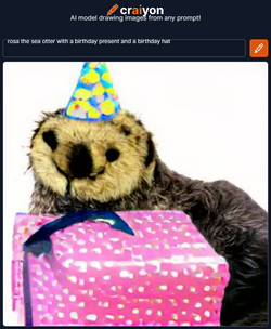 [A-295] rosa the sea otter with a birthday present and a birthday hat