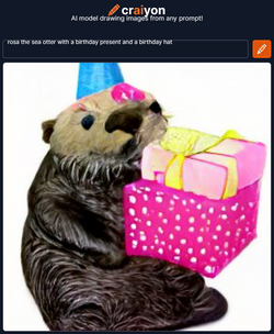 [A-293] rosa the sea otter with a birthday present and a birthday hat