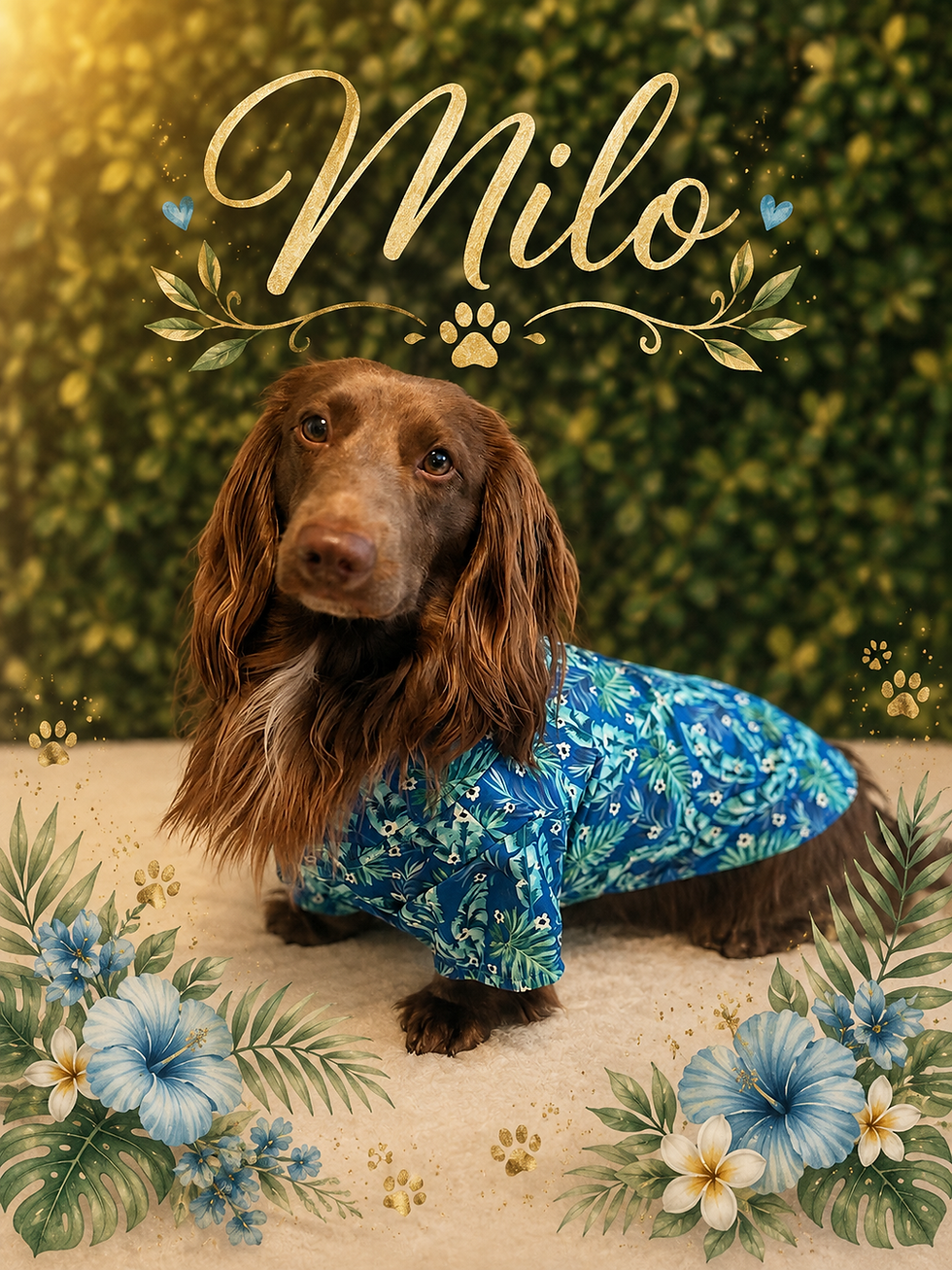 Milo loves his Hawaiian shirts