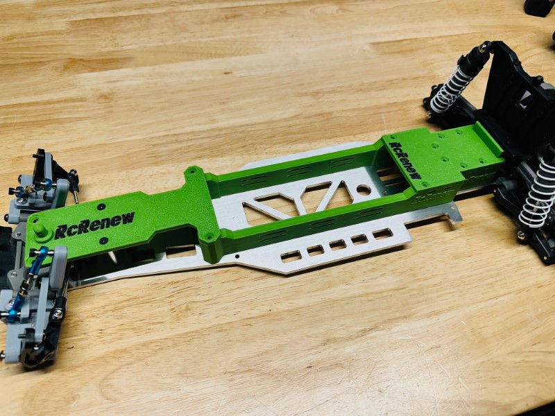 Thumbnail: Custom drag racing chassis Traxxas colors RCRENEW RCR mods Green