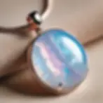 Opalite set in a piece of jewelry, showcasing soft, iridescent colors of blue, pink, and white. The simple background highlights the stone's elegance and unique charm in wearable pieces.