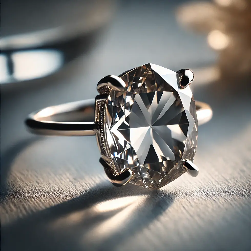 Herkimer diamond jewelry, such as a ring or pendant, showcasing the crystal's natural clarity and faceting, set in silver or gold. Soft lighting enhances the gemstone's sparkle, highlighting the elegance and versatility of Herkimer diamonds in wearable pieces.