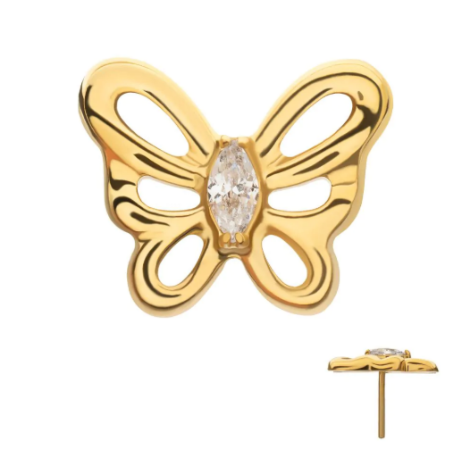 24kt Gold PVD Titanium Threadless Marquise Gem Butterfly Top