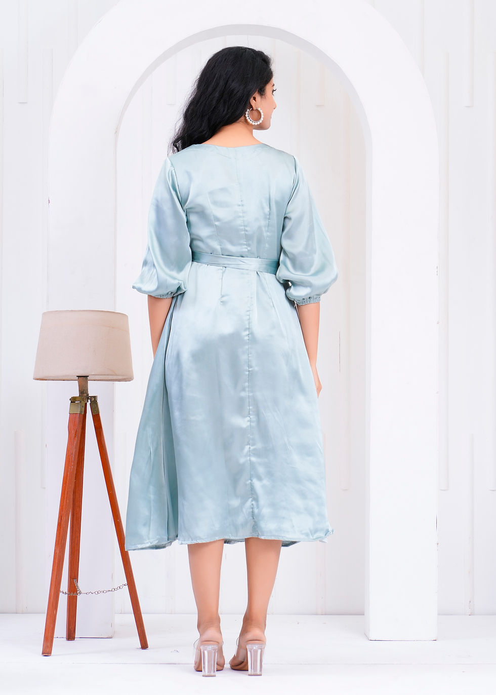 Thumbnail: Chic A-Line Pleated Satin Dress
