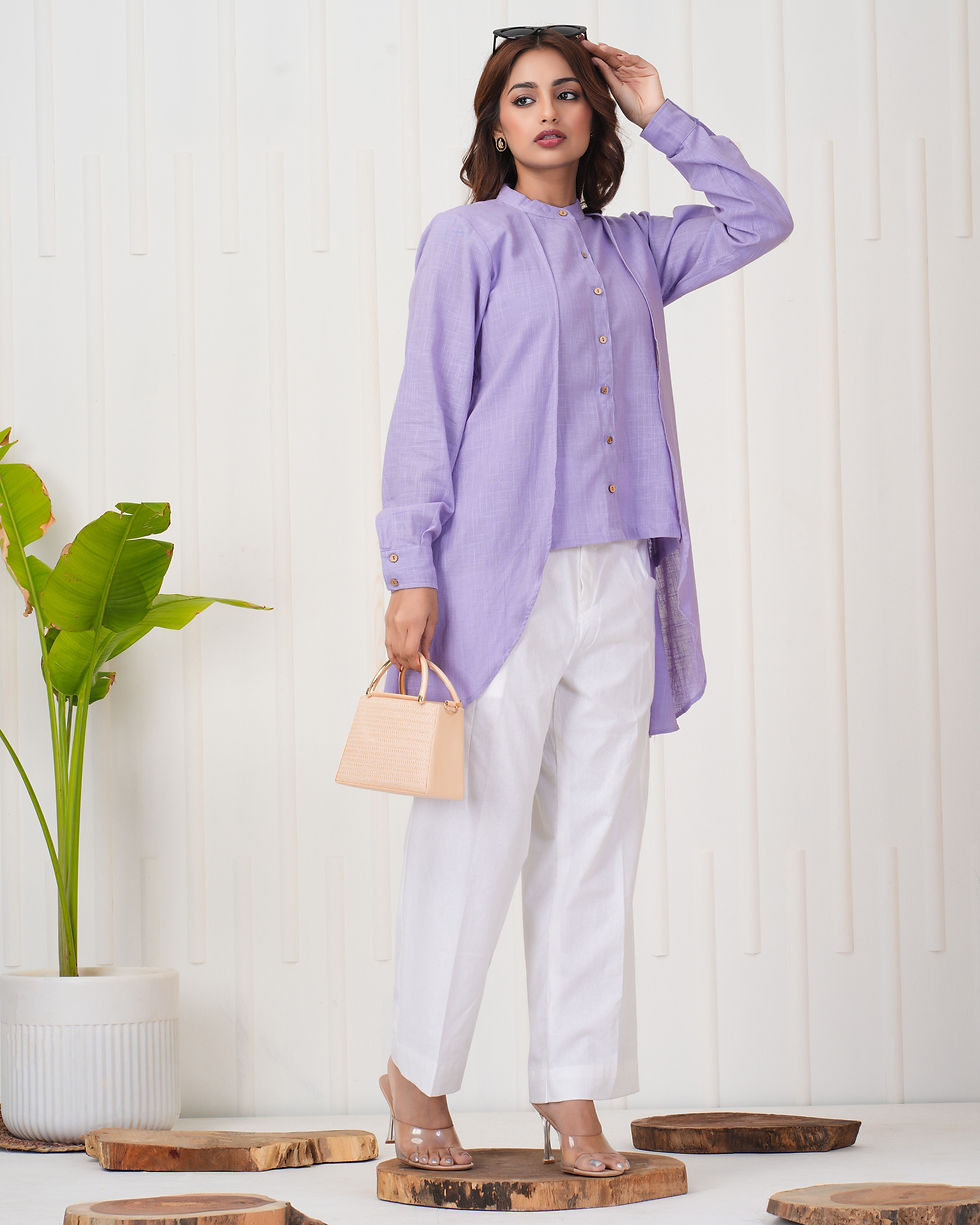 Thumbnail: Shirt style Cotton Solid Tunic