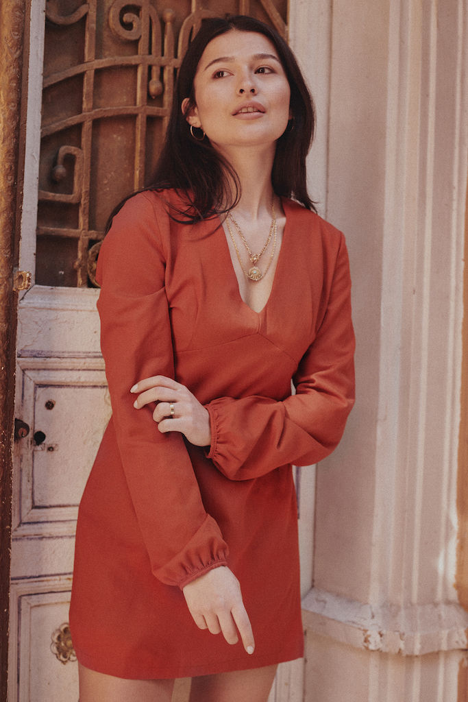 Thumbnail: Retro Hippie 70s Dress in Terracotta