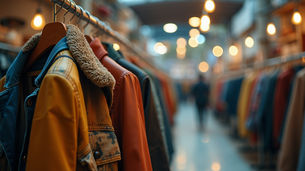 eye-level view of clothing stand with a vintage colorful jacket