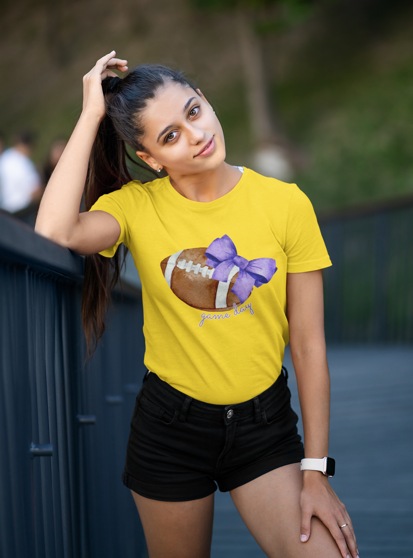 Purple Game Day Bow Next Level Super Soft Tee