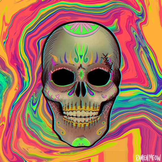 A colorful sticker for Dia De Los Muertos