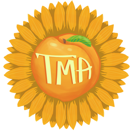 A Sunflower's middle is replaced with a peach, and TMA is written in the center.