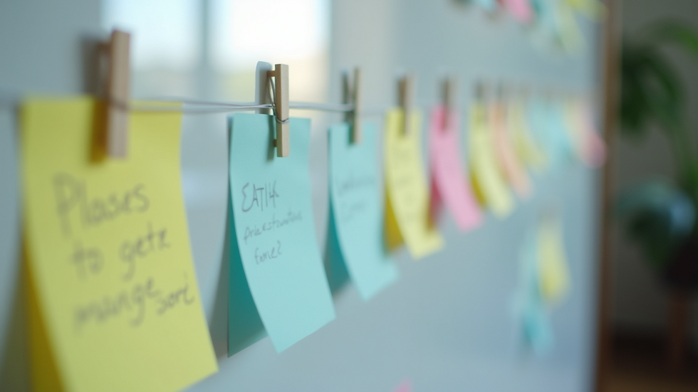 close-up view of a project management board with sticky notes