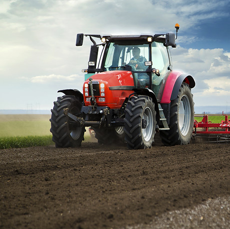 Roter Traktor auf dem Gebiet