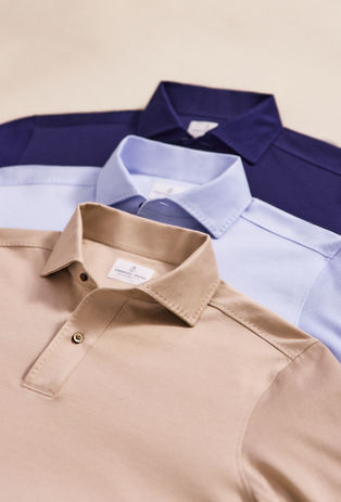 Emanuel Berg Three button polo long sleeve in navy with pick stitching details