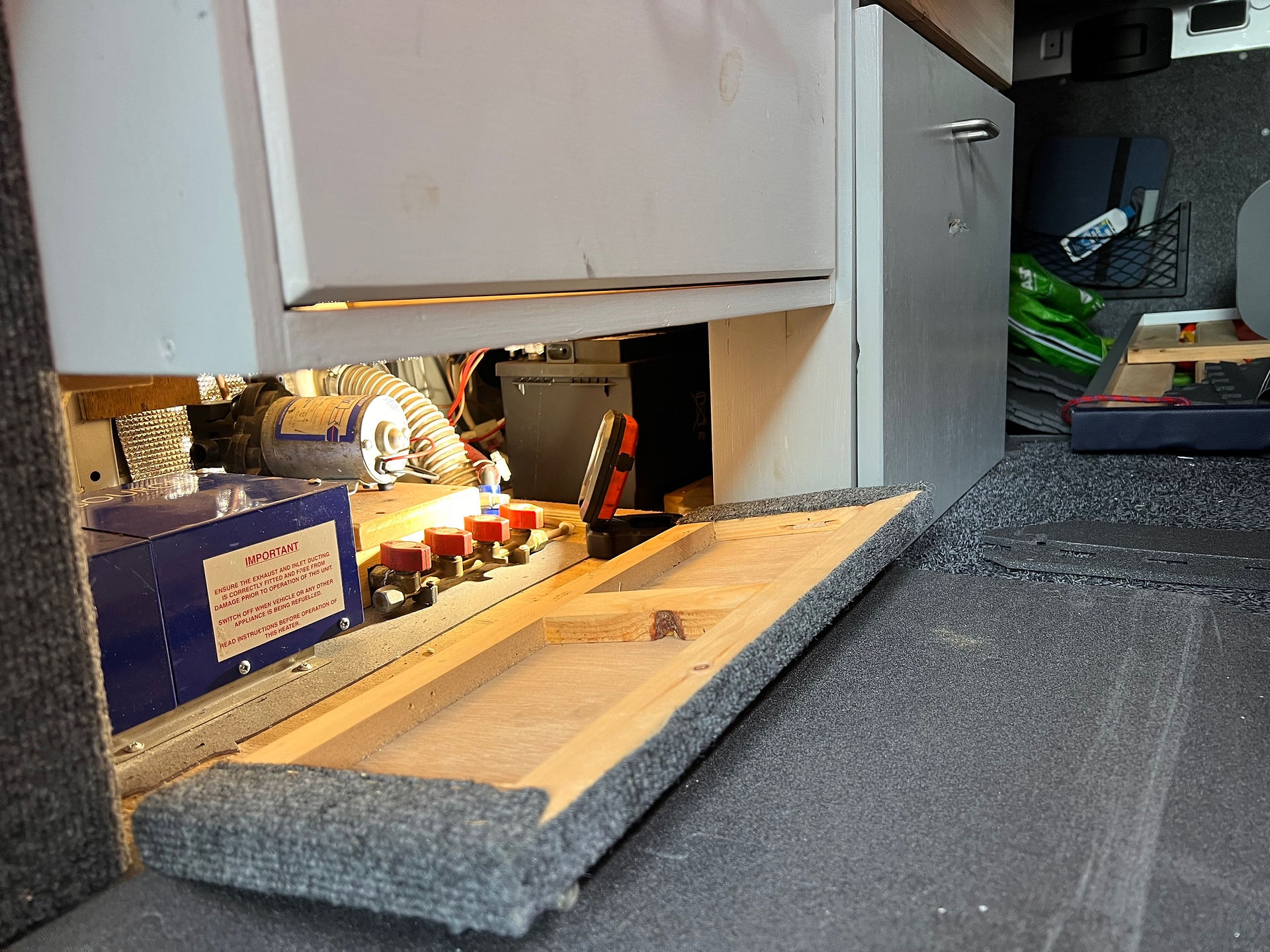 Limited access to replace the Shurflo water pump in this Ducato motorhome