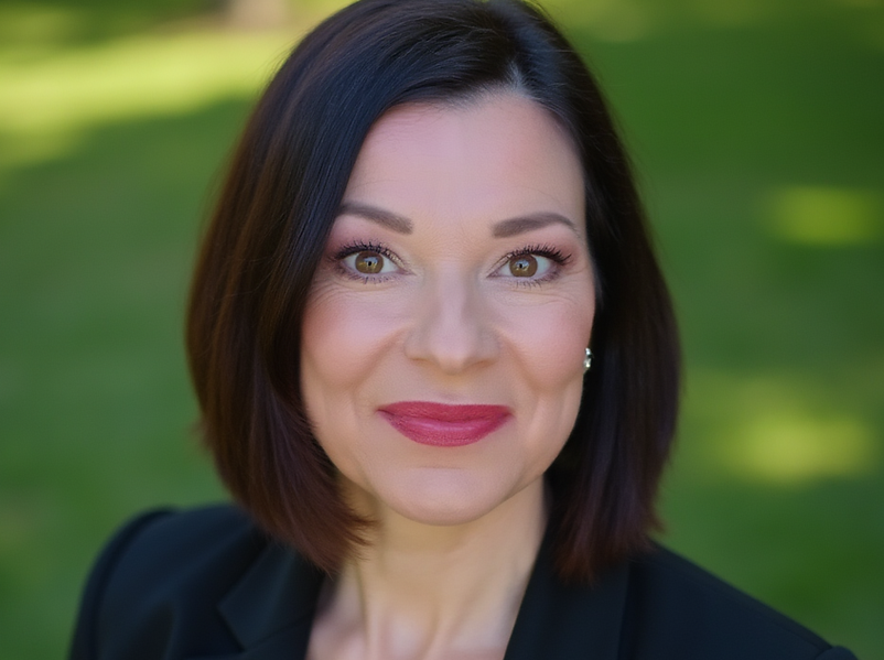 Rebecca Nicholls, empowerment and relationship coach, smiling warmly while seated in a peaceful setting—supporting women heal