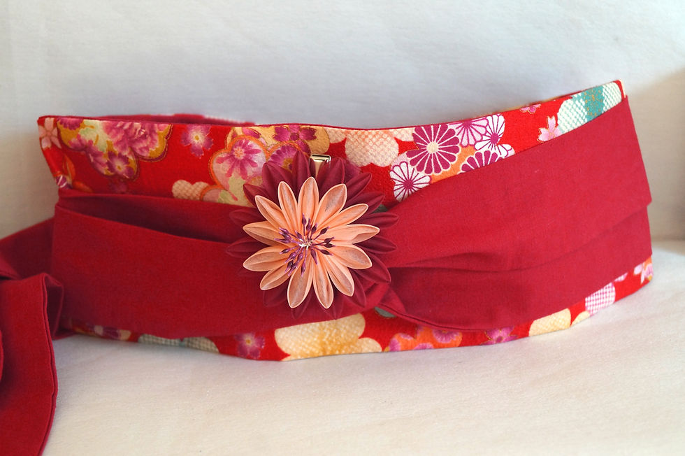 Miniature : Barrette/Pince à cheveux fleur en organza de soie bordeaux et pêche