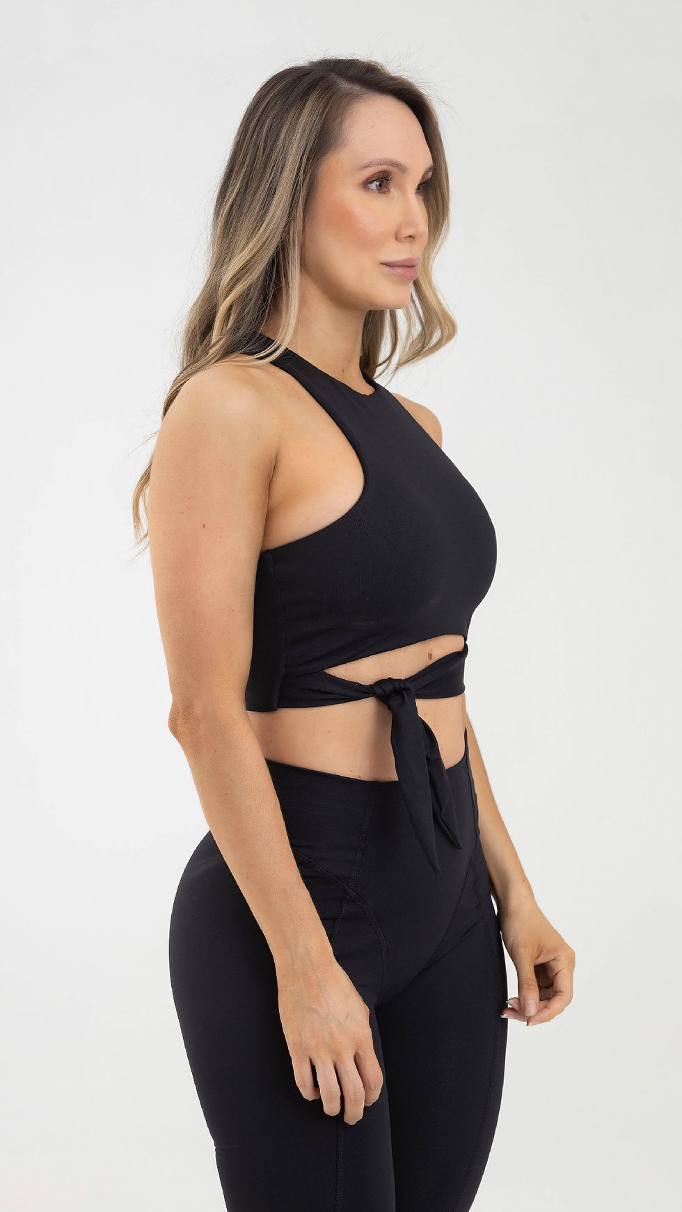 Miniatura: Top manga sisa tied negro femme FIBER