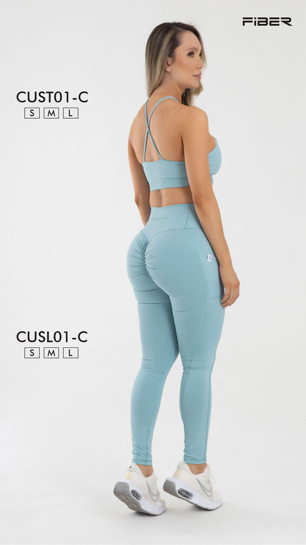 Thumbnail: Leggings cross waist ruching verde azul focused FIBER