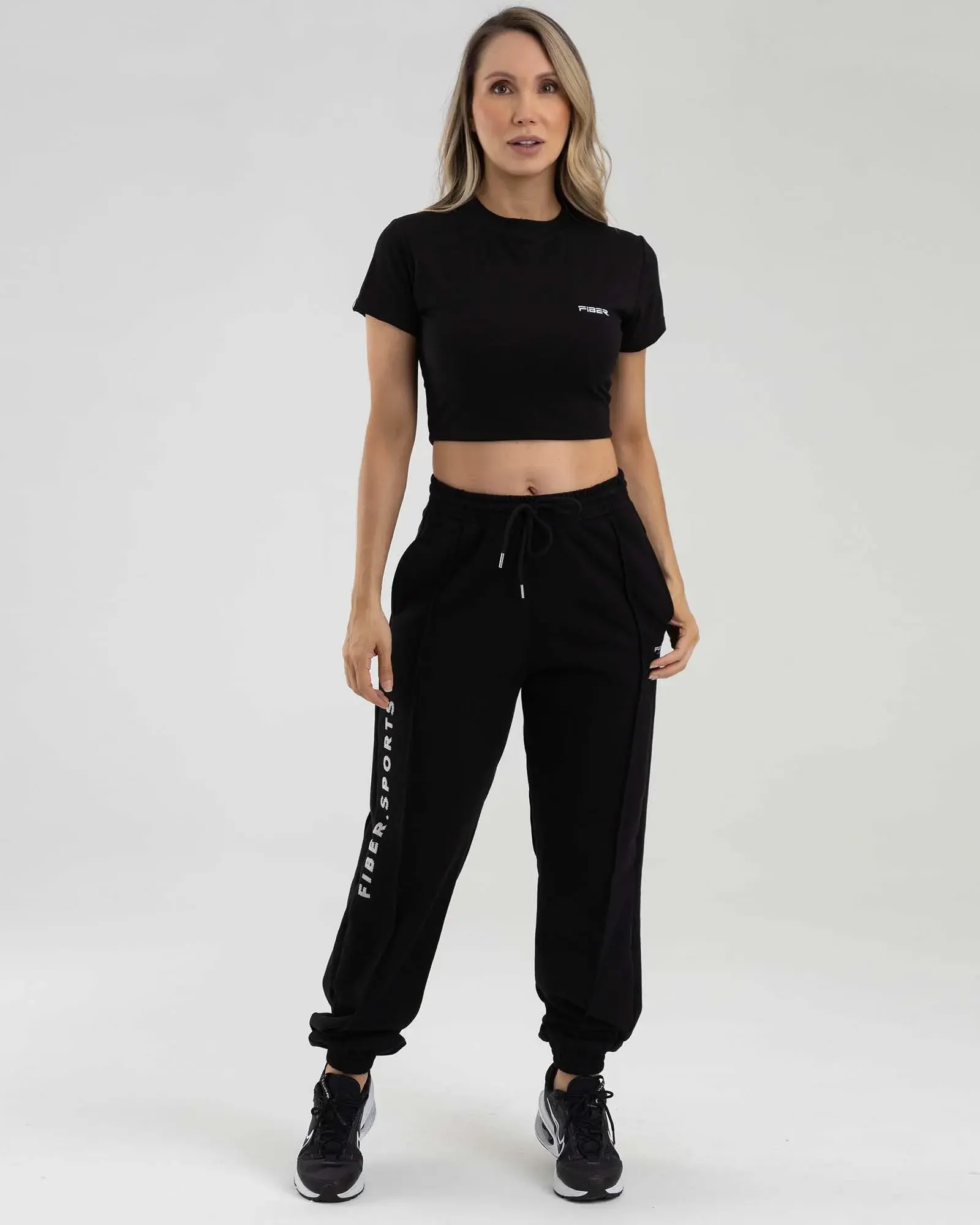 Jogger negro streetwear femme FIBER