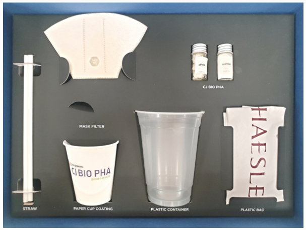 Produkte aus Plastik, welches zu 100% mit poly hydroxyl alkanoate (PHA) hergestellt wurde